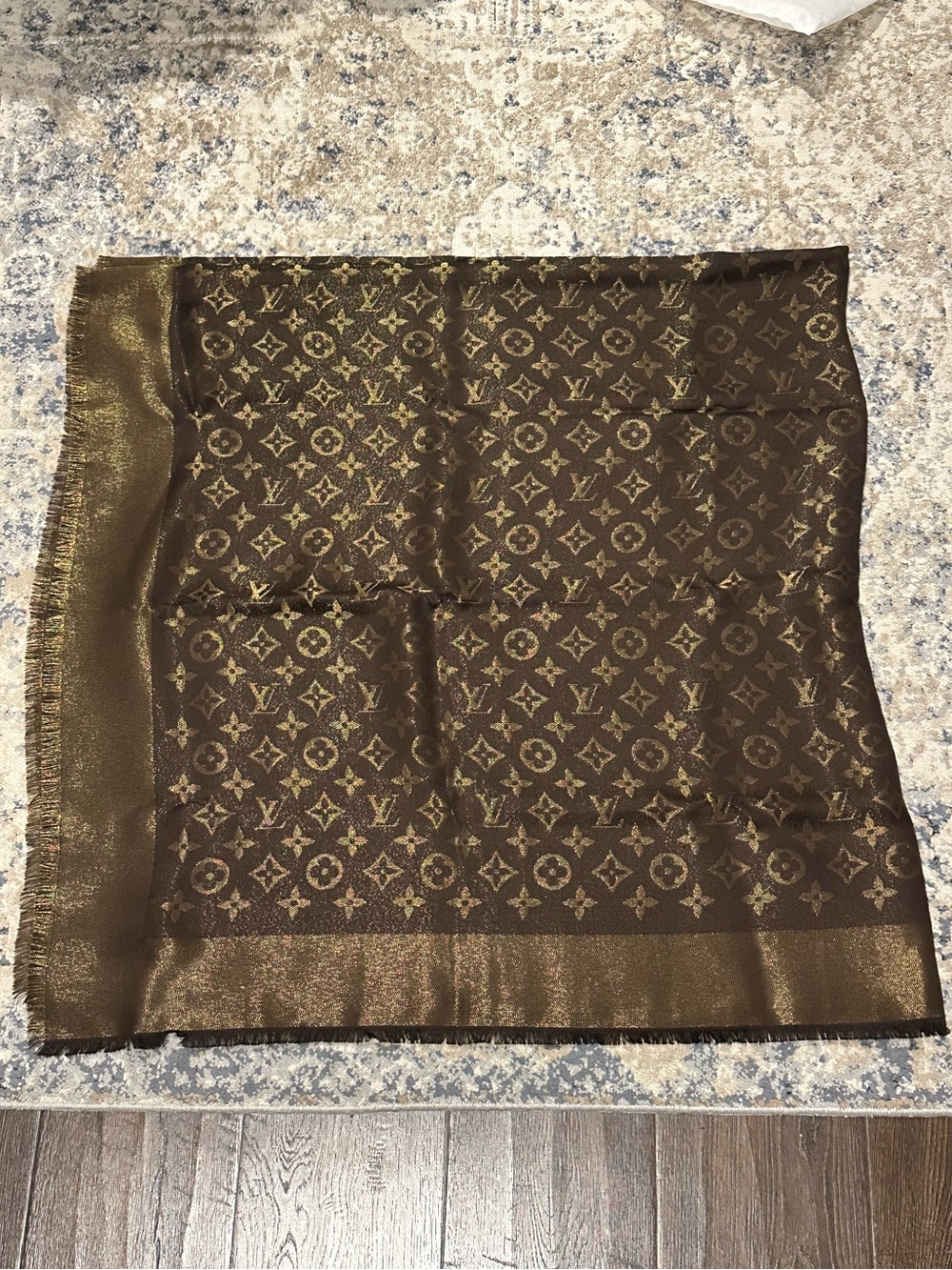 Louis Vuitton Brown Monogram Silk-Blend Shawl Scarf